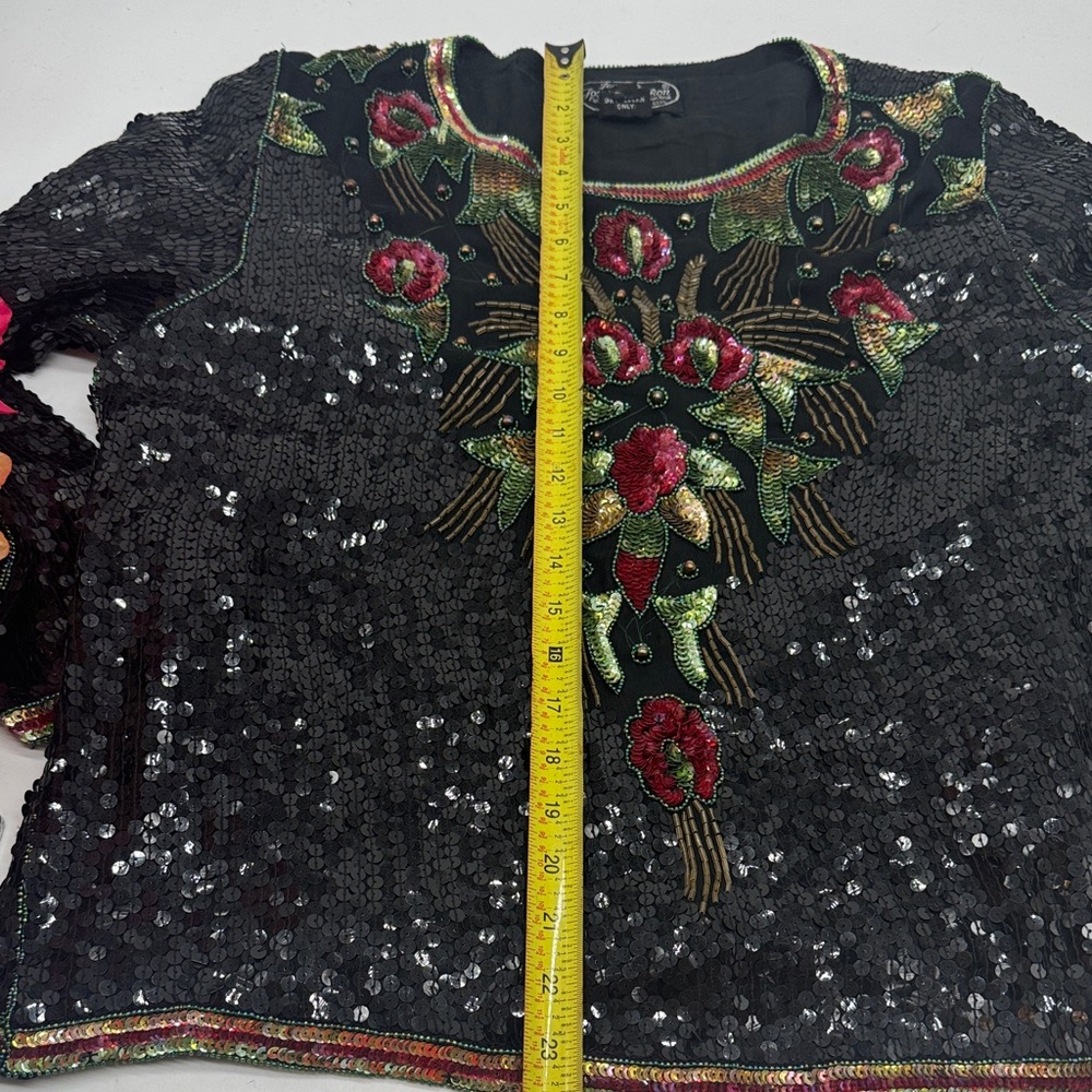 Joseph Le Bon Embroidered Black Red Sequin Top - Picture 10 of 10